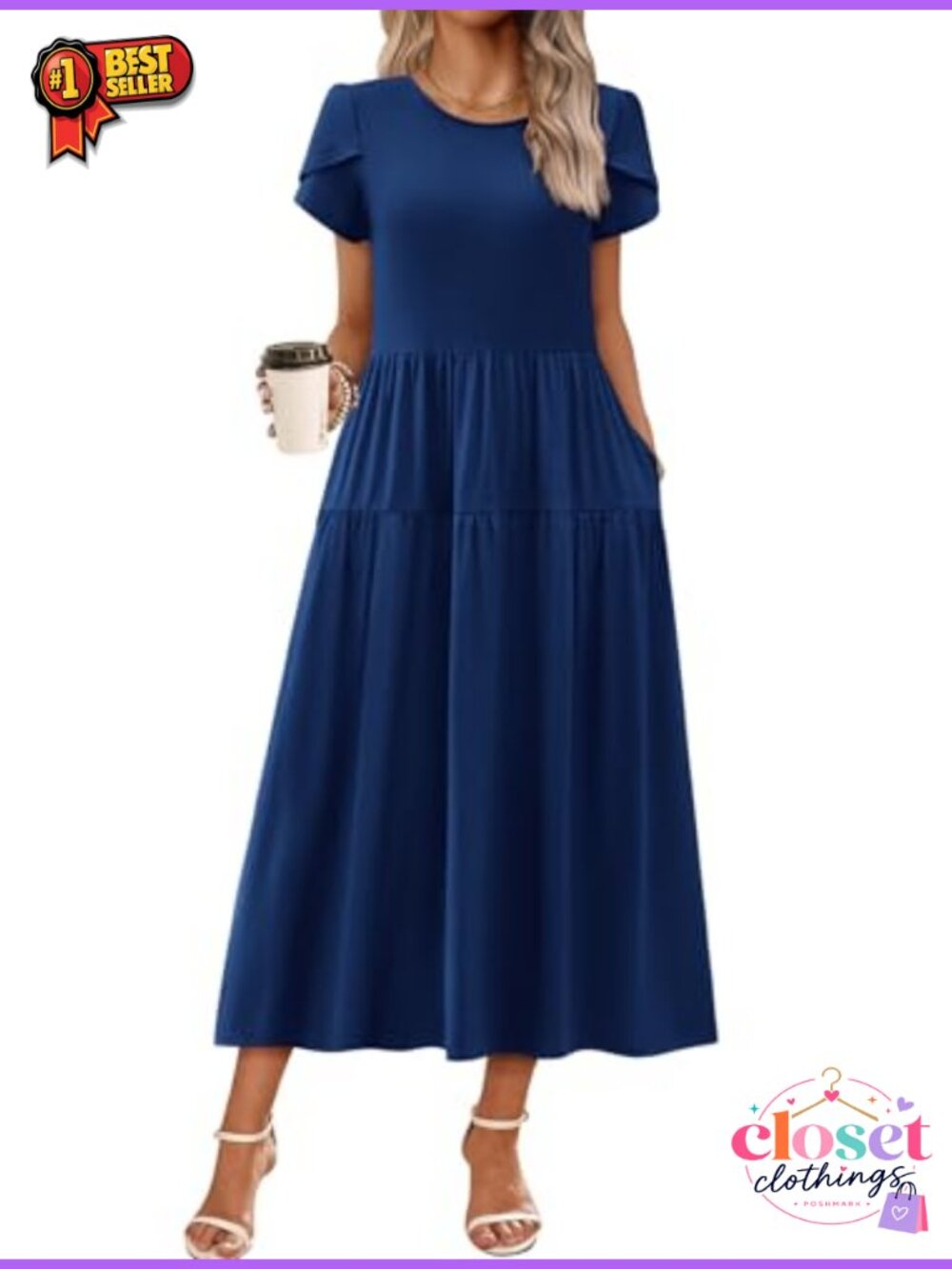 Zeagoo Women's Maxi Bohemian Short Sleeve A-Line Dress with Pockets
